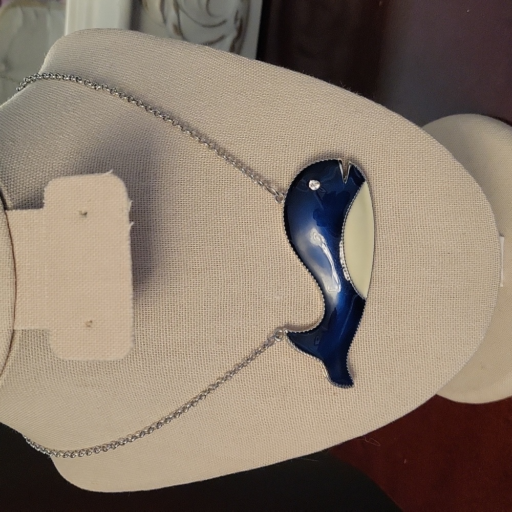 Enamel Whale Necklace with Silver Adjustable Chain